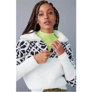 Pilot Anthropologie white black fluffy sweater size small